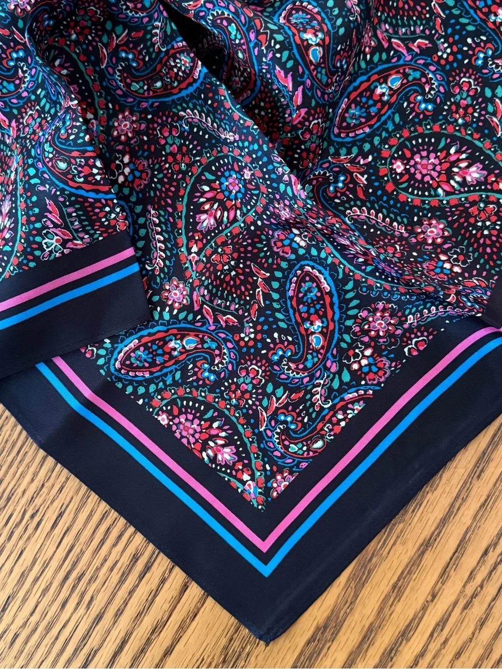 LOFT Silk Scarf - Black, Pink, & Blue Paisley